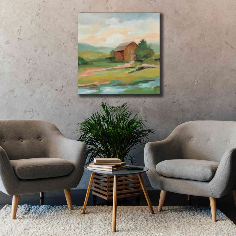 «Springtime Farm Pastel» par Silvia Vassileva, art mural sur toile, H 37 po x l 37 po x P 1,5 po