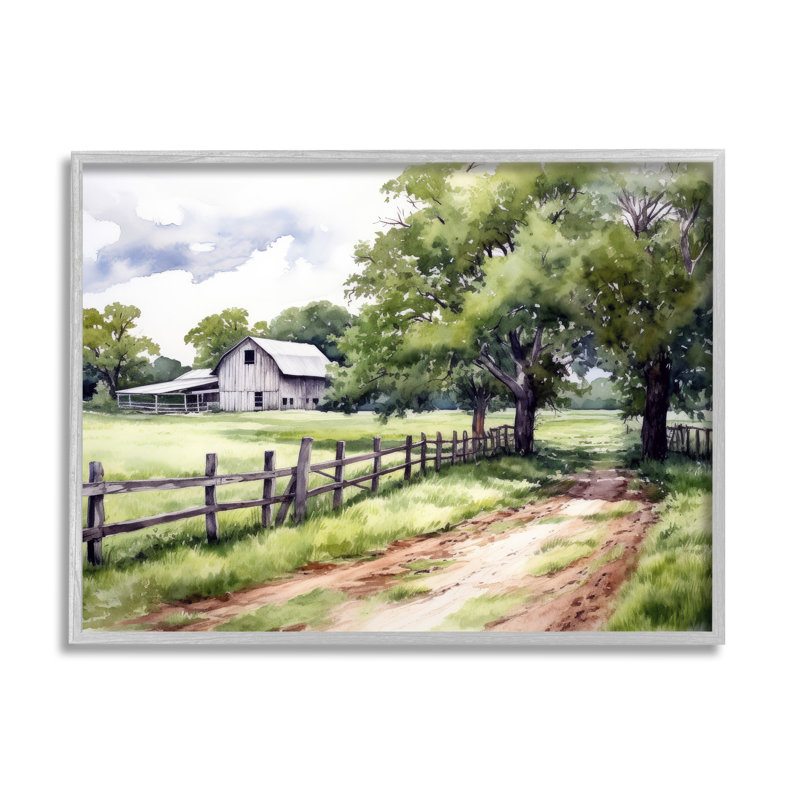 Az-363 - Peinture de campagne encadrée, H 16 po x l 20 po x P 1,5 po, Estampe numérique Farmhouse