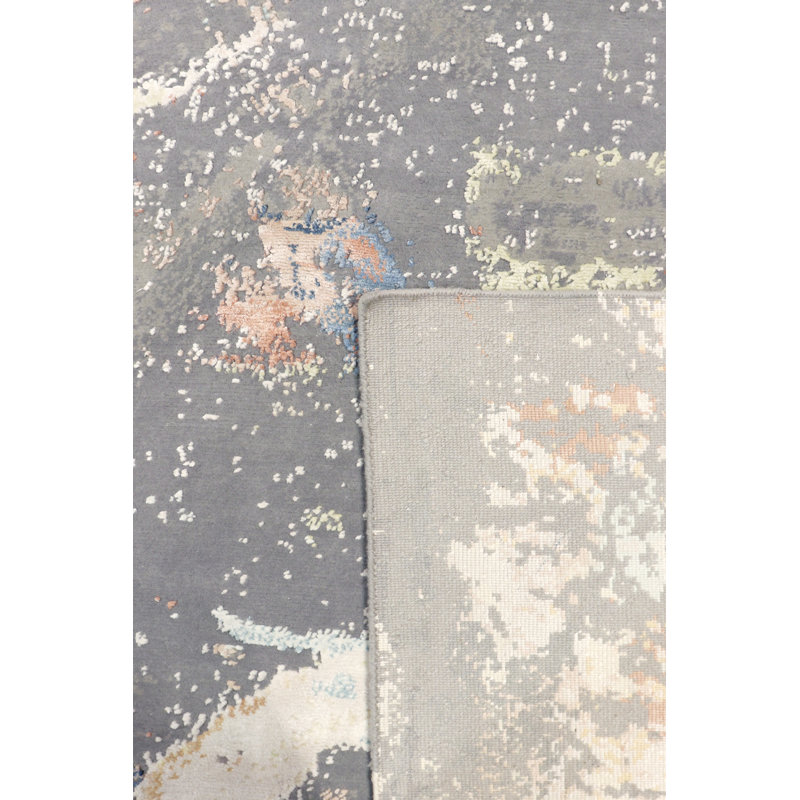 Hand Knotted Abstract Area Rug in L. Grey, Rectangle 9' x 12'