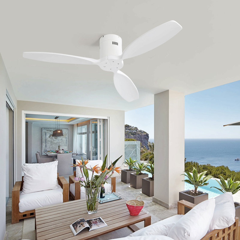 52 Inch Indoor Wooden Ceiling Fan With 3 Solid Wood Blades Remote Control Reversible Dc Motor Without Light