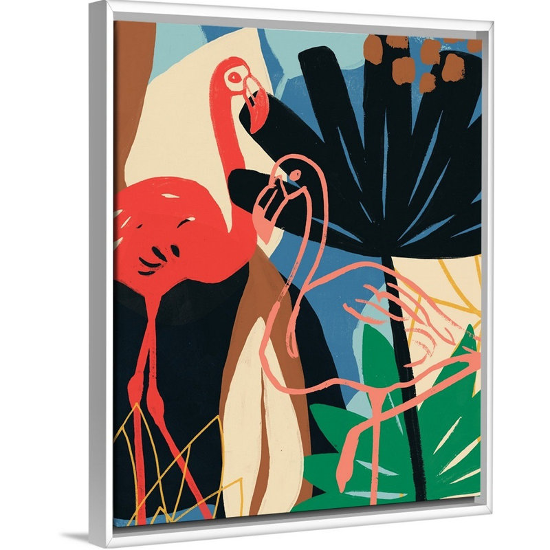 Art funky flamant rose i Shatley, H 20 po x l 16 po x P 1,75 po, Cadre flottant blanc
