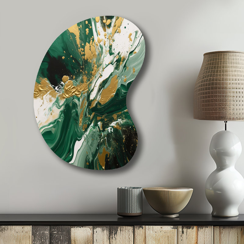 «Green» et liquide «Magic I» - Décoration murale irrégulière en métal en forme de flèche abstraite, H 31 po x l 22 po