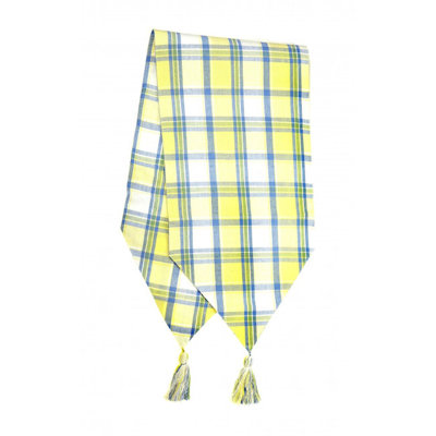 Blue,Yellow & White Checks With Tassels Table Runner