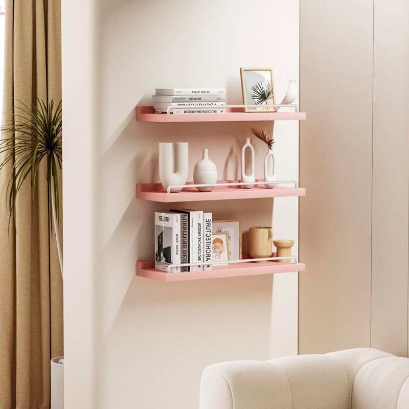3 tablettes flottantes, rose / blanc