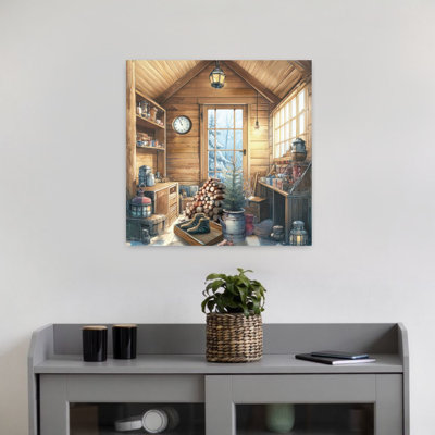 Cabane chuchotant des pins avec art d'hiver