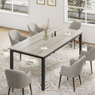Grande table de salle à manger 70,8 pouces pour 6 personnes, grande table de cuisine rectangulaire avec pieds robustes en métal