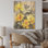 Bouquet de géraniums jaunes et gris - Art mural en bois de géraniums sur bois de pin naturel