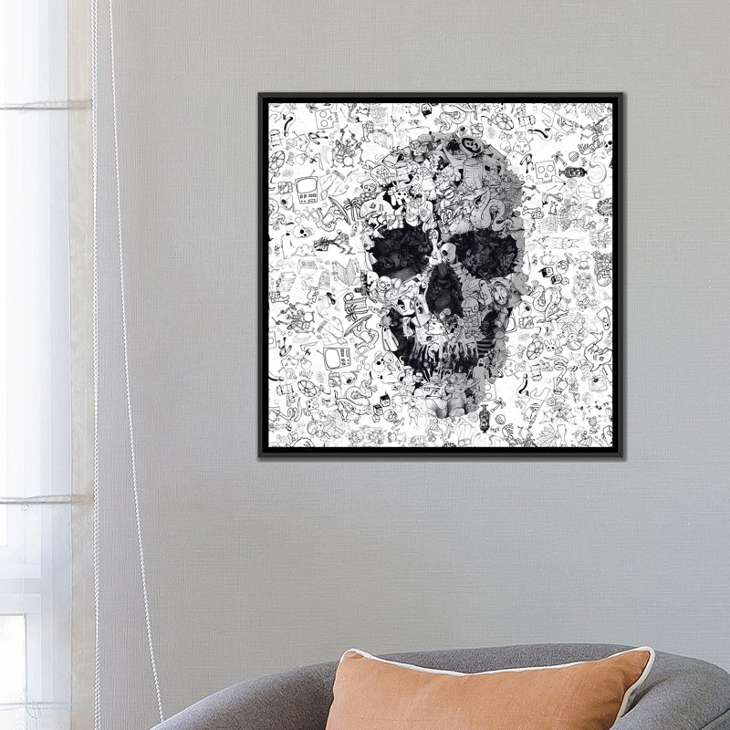 «Doodle Skull, Square» par Ali Gulec, impression sur toile tendue, H 18 po x l 18 po x P 1,5 po, Toile avec cadre noir