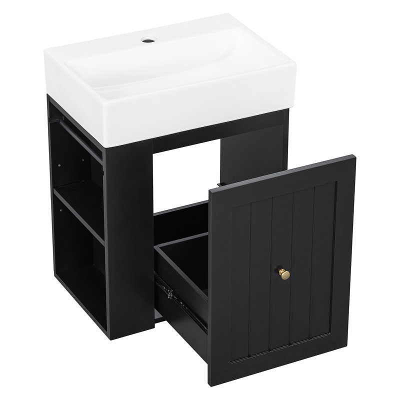 20-Inch Bathroom Vanity With Ceramic Sink, Black