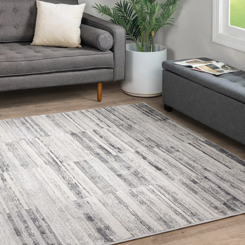 Anandita Stripe Grey Area Rug, Rectangle 80 x 140 cm