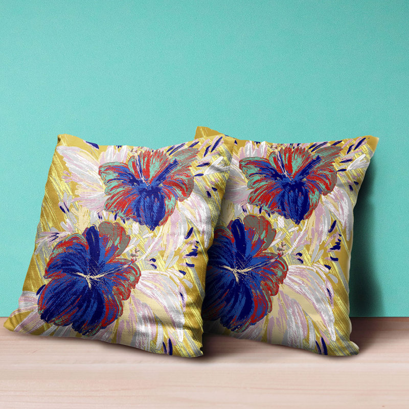 Vibrant Yellow and Blue Floral 20" Square Outdoor Pillow