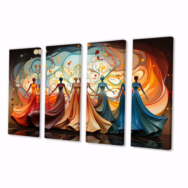 «Blue and Orange Ballet Women Grace - Ballet», toile d'art 4 pièces, H 28 po x l 48 po