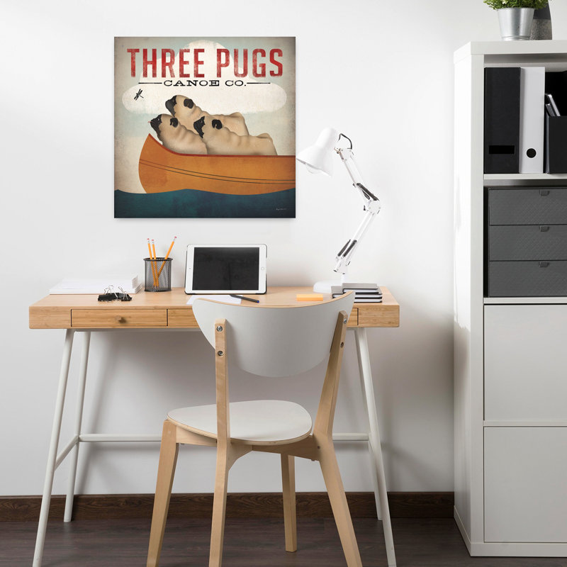 «Three Pugs In A Canoe» V3, H 18 po x l 18 po