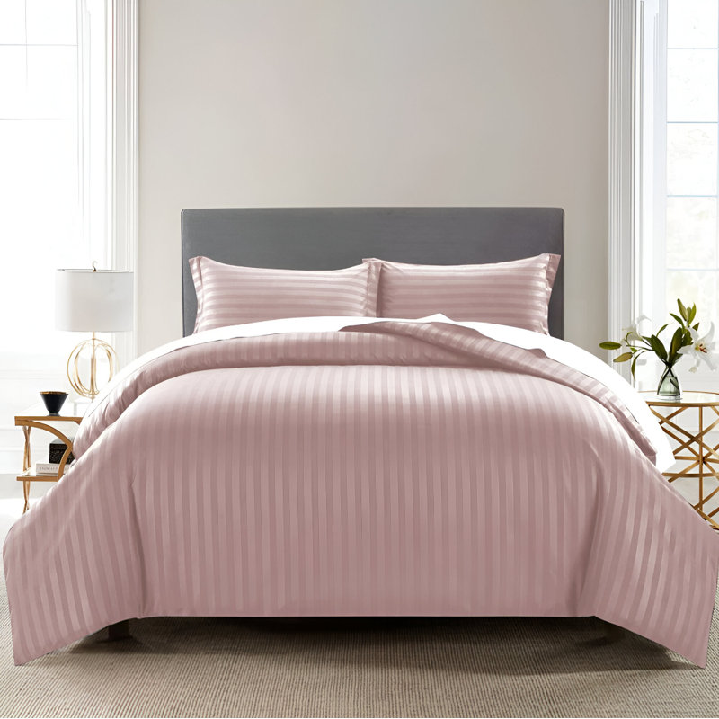 Thirlby Microfibre 250 TC Reversible Modern & Contemporary Duvet Cover Set with Pillow Cases, Peach