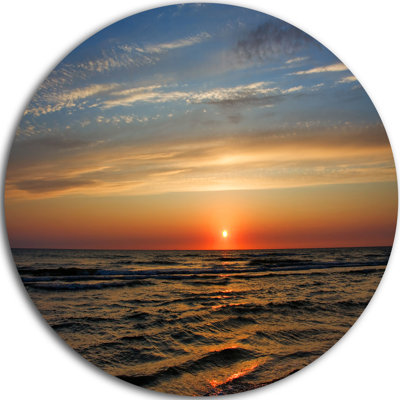 «Red Sunset with Dark Ocean Waves», reproduction de photo sur métal
