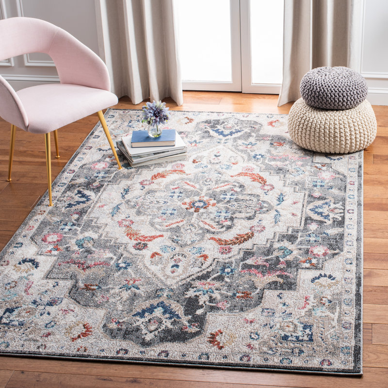 Kahla Oriental Ivory/Grey Area Rug, Rectangle 5'3" x 7'7"