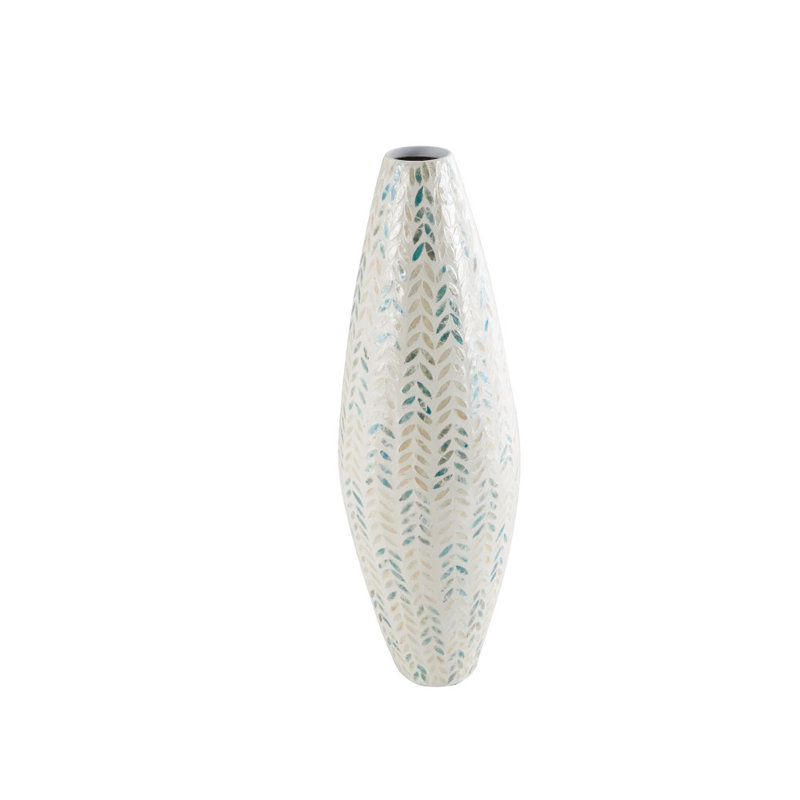 Glendale Heights Mother of Pearl and Bamboo Handmade Floor Vase, 33.13" H x 10.25" W x 10.25" D