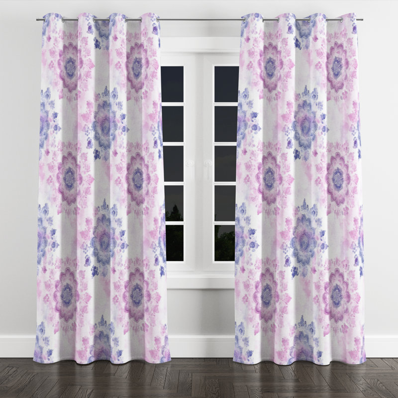 Moroccan Curtains for bedroom - Contemporary Boho Mandala Pastel Grommet Curtain - 1 Panel, 52" W x 63" L, Silver Grommets