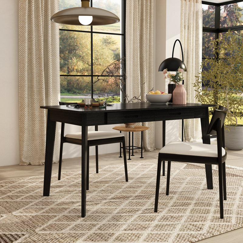 47.2" W Dining Table With 2 Drawer, Black, Black