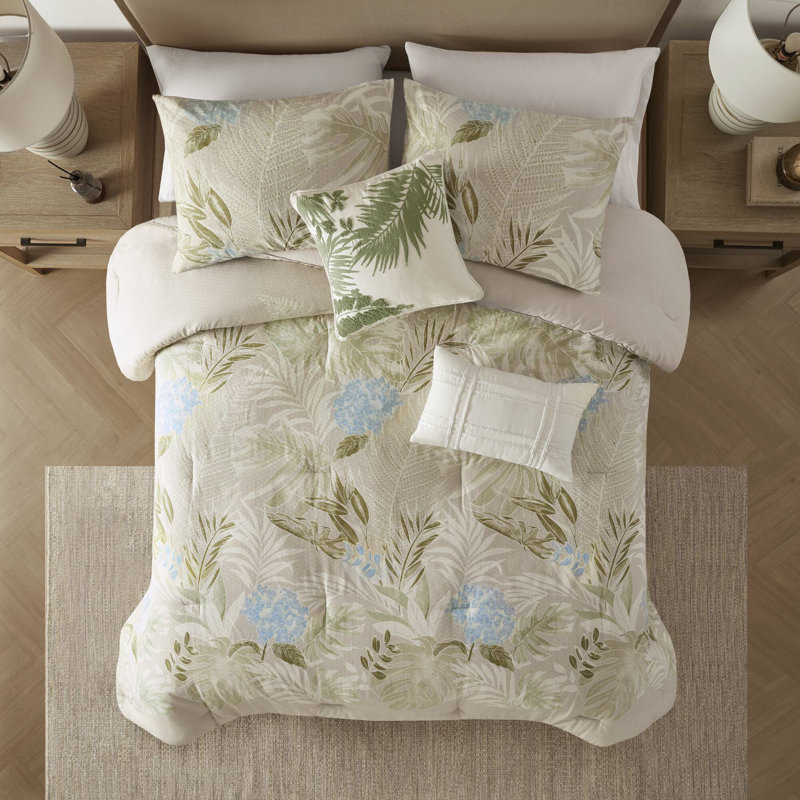 Kiawah Island Taupe Oversized 100% Cotton 6-Piece Queen Comforter Set with Throw Pillow, Taupe