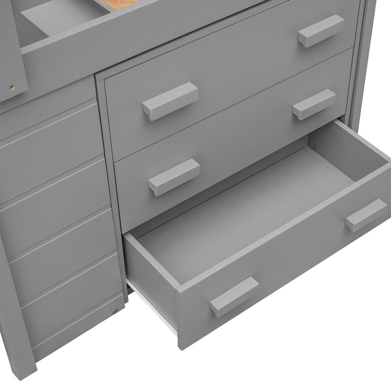 Twin Size Loft Bed With Cabinet And Shelf - Grey