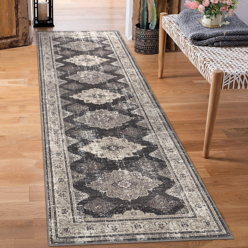 Medallion Machine Washable Rug with Rubber Backing for Living Room Non-Slip Area Rug Easy-Cleaning Vintage Floor Carpet for Bedroom Dining Room Office Playroom Nursery