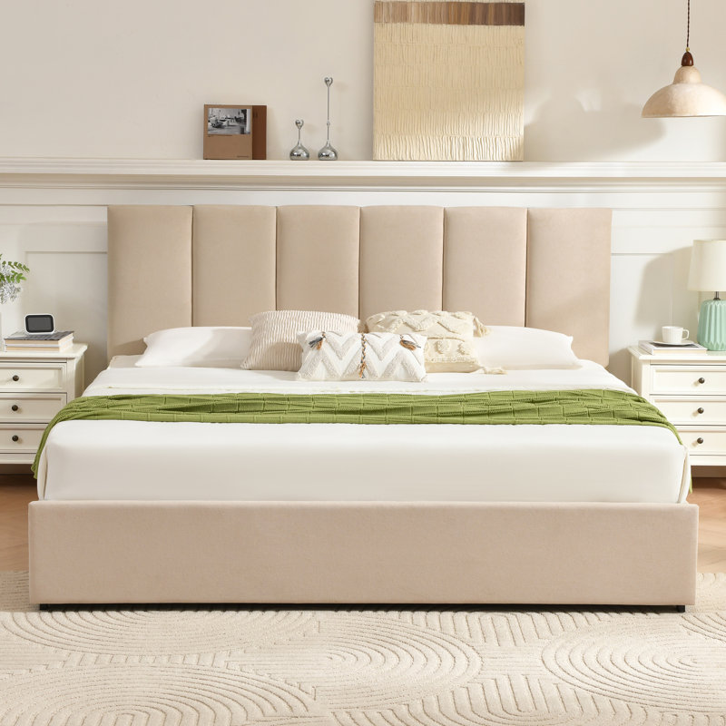 Lit plateforme avec rangement à 4 tiroirs Coletti, Très grand lit, Beige