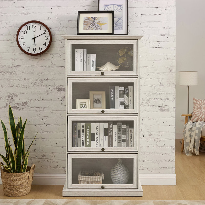 Glass Display Cabinet 4 Tier Glass Display Cabinet Storage Curio Cabinet With Flip Up Glass Doors, Collectors Showcase Toy Figure Organizers Rack, Bookcase For Living Room
