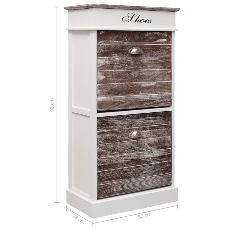 4 Pair Solid Wood Flip Down Shoe Storage, Brown/White