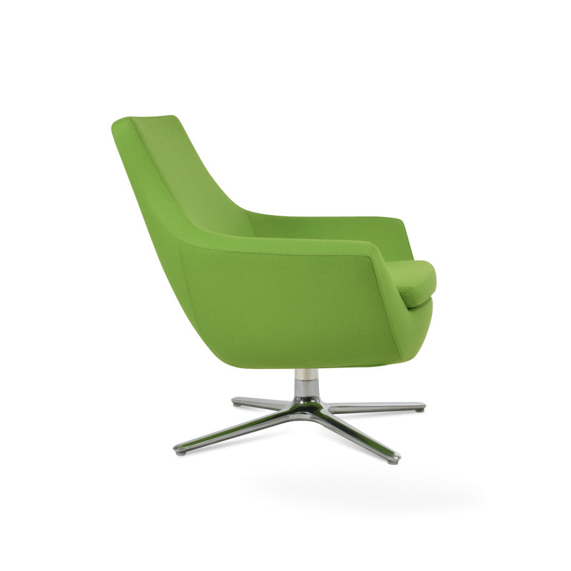 Rebecca Oval Swivel Lounge Chair, Pistachio Faux Leather, Silver