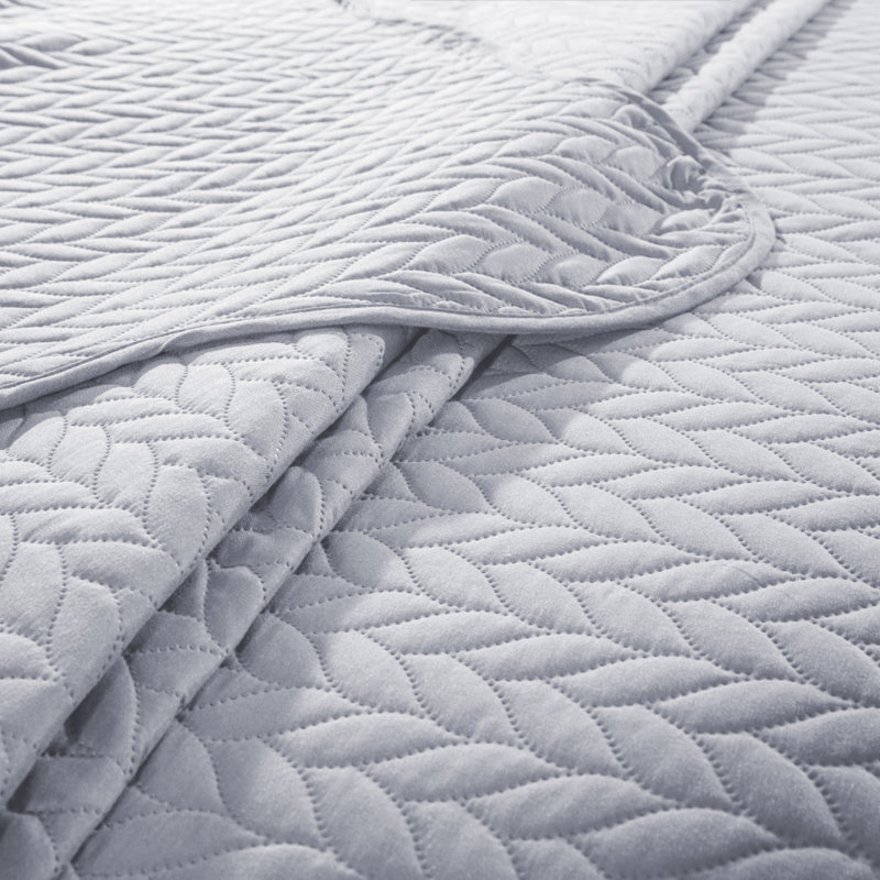 Microfiber Embossed Bedspread Set, Silver, California King Bedspread + 2 King Shams