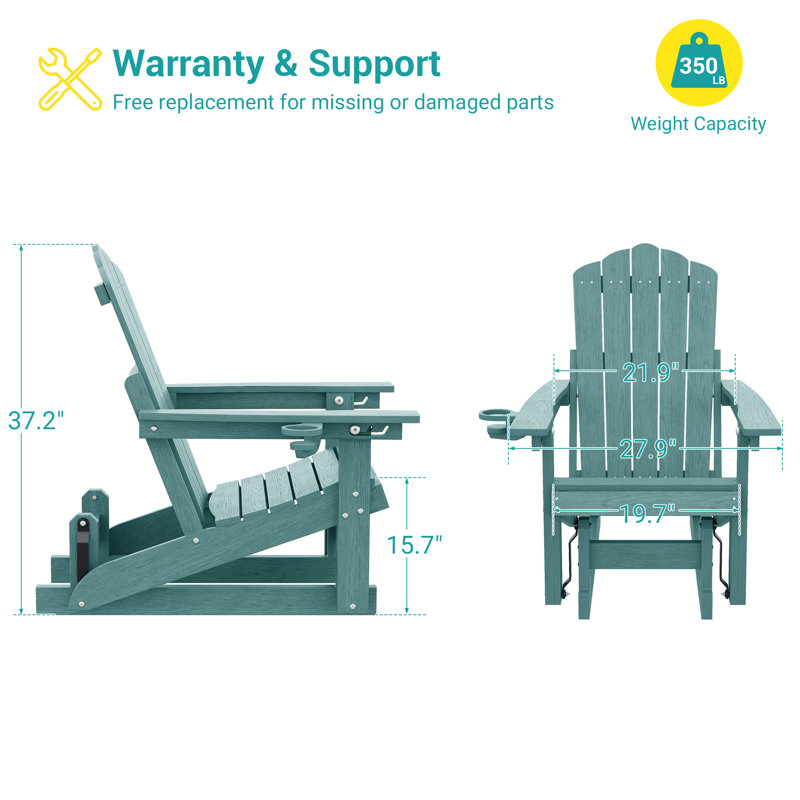 Glider Adirondack Chair with 3-Position Adjustable Backrest, Smooth Motion Chair for Patio, Wood-Like HDPE Outdoor Seating for Patio, Pool, and Yard