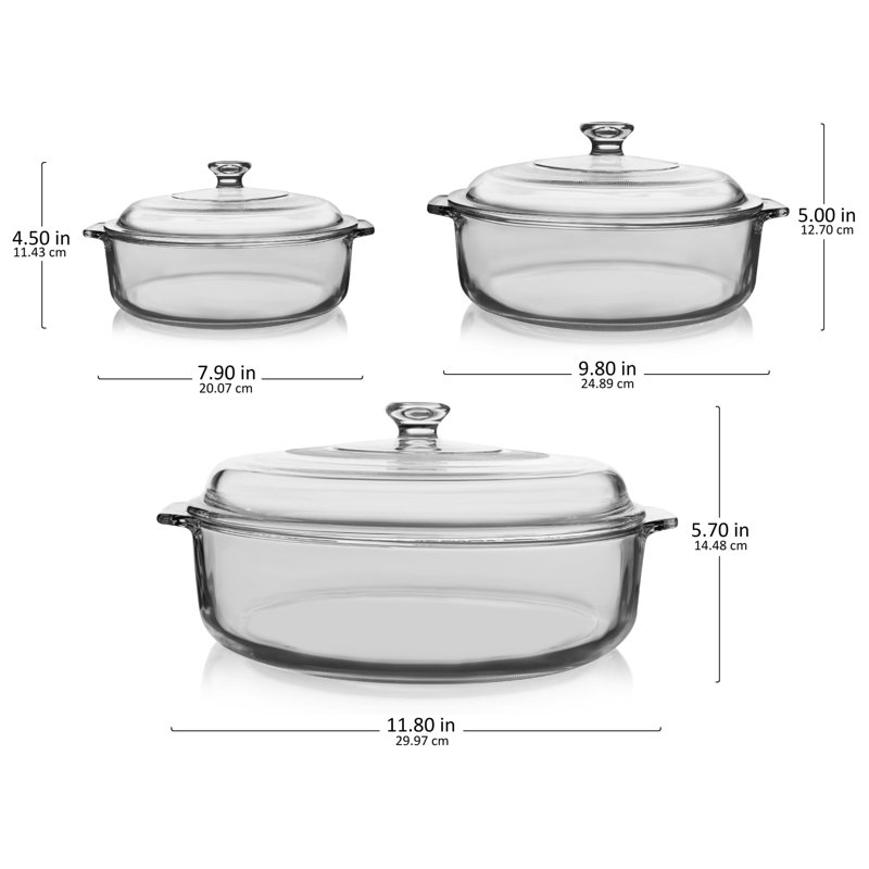 Libbey Clear Glass 3-Piece Casserole Baking Dish Set with Lids