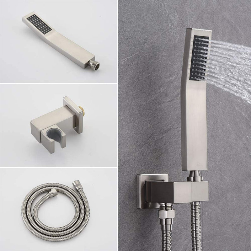 Brushed Nickel Wall Mounted Rain Shower System with Handheld