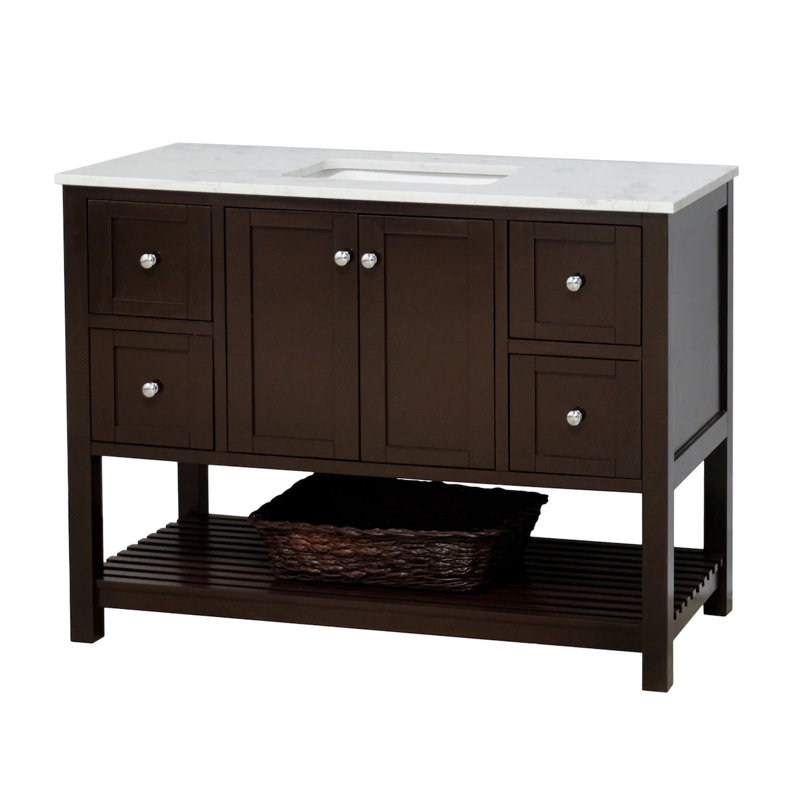 Ensemble de meuble-lavabo simple 48 po Binne, Chocolat, Carrara d'ingénierie