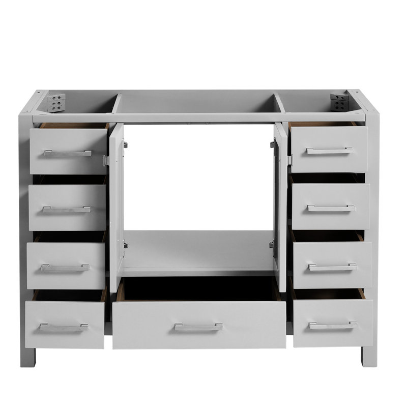 Meuble-lavabo gris de 48 po avec comptoir, bois massif, tiroirs à fermeture en douceur, look moderne pour meuble-lavabo autoportant avec plan de transformation, gris, fermeture en douceur, fonction légère