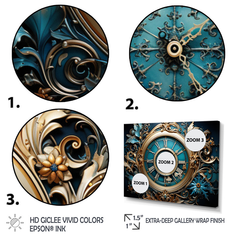 Clock Industrial Elegance II - Fashion Canvas Art Print, H 12 po x l 20 po x P 1 po, Encadrement doré