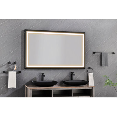 Miroir de salle de bain 72 po x 48 po à DEL avec cadre en aluminium, miroir de meuble-lavabo mural, anti-buée, mémoire, 3 couleurs, réglable en continu