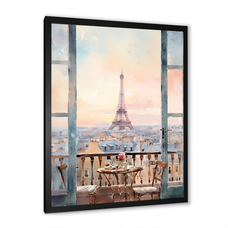«Paris Winter Window View III - City Paris», art mural, H 20 po x l 12 po x P 1 po, Cadre simple noir