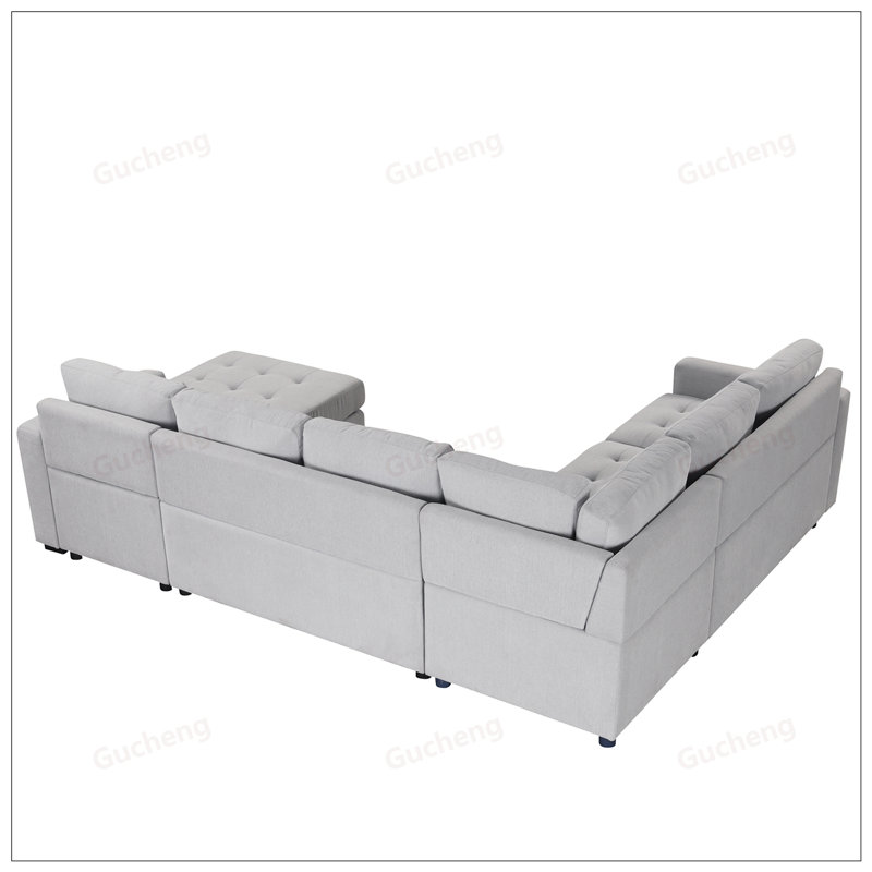Canapé-lit modulaire avec lit escamotable, méridienne et ports de charge, idéal pour le salon et le bureau, Gris