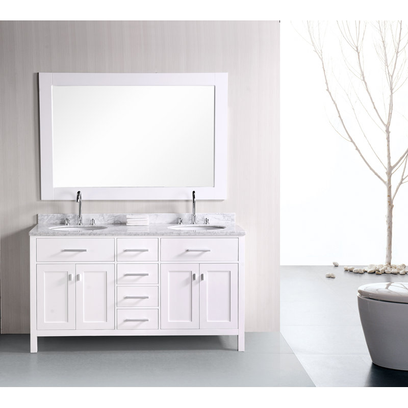 Ensemble de meuble-lavabo de salle de bain double 61 po avec miroir Carrasquillo, Blanc perle