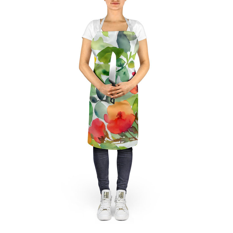 Tennessee Iris in Watercolor Apron, Red/Green Connecticut Mountain Laurels