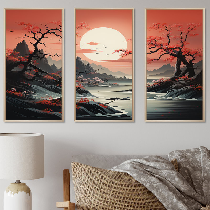 «China River Landscape Wonders - China Wall Art», H 28 po x l 36 po, Cadre flottant brun