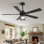 Ventilateur de plafond de style campagnard industriel de 52 pouces avec lumière et télécommande, abat-jour en verre, moteur à courant continu silencieux, réversible à 6 vitesses, fixation à tige verticale, pales à double face, noir et bois pour chambre à coucher, salon