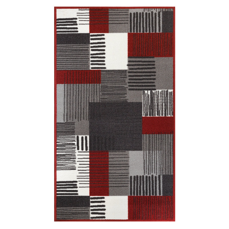Tapis en polypropylène tissé à la machine Catarcio en rouge / gris / blanc, Rectangle 2 pi x 3 pi