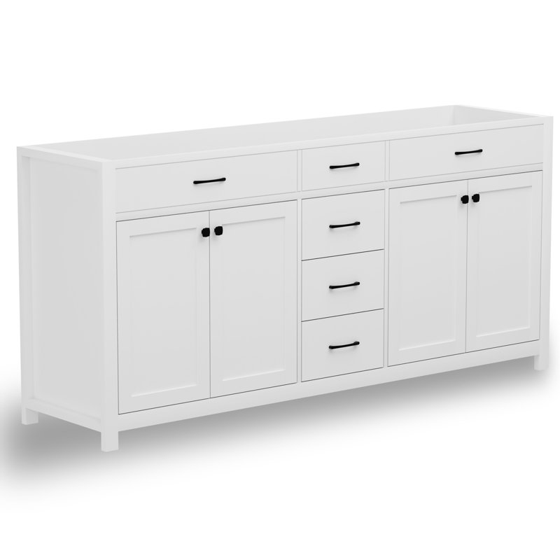 Base de meuble-lavabo double 72 po avec lavabo double 72 po, comptoir d'évier non inclus, Blanc
