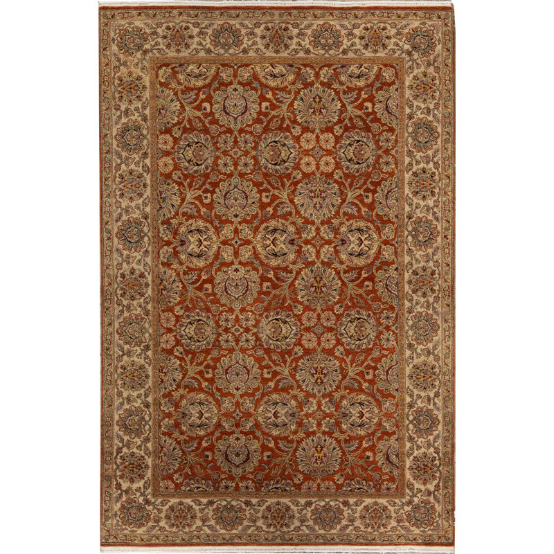 Tapis rouille et doré de haute qualité noué à la main