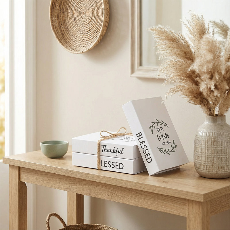 3 Piece White Faux Decorative Book Box Set