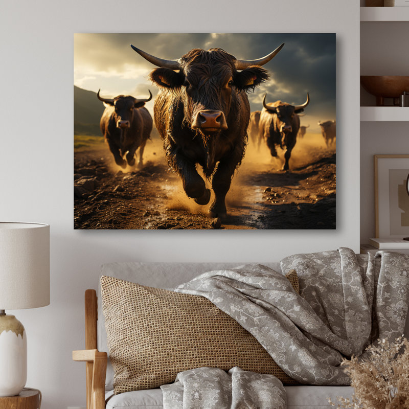 " Cattle Running II ", 12" H x 20" W x 1" D