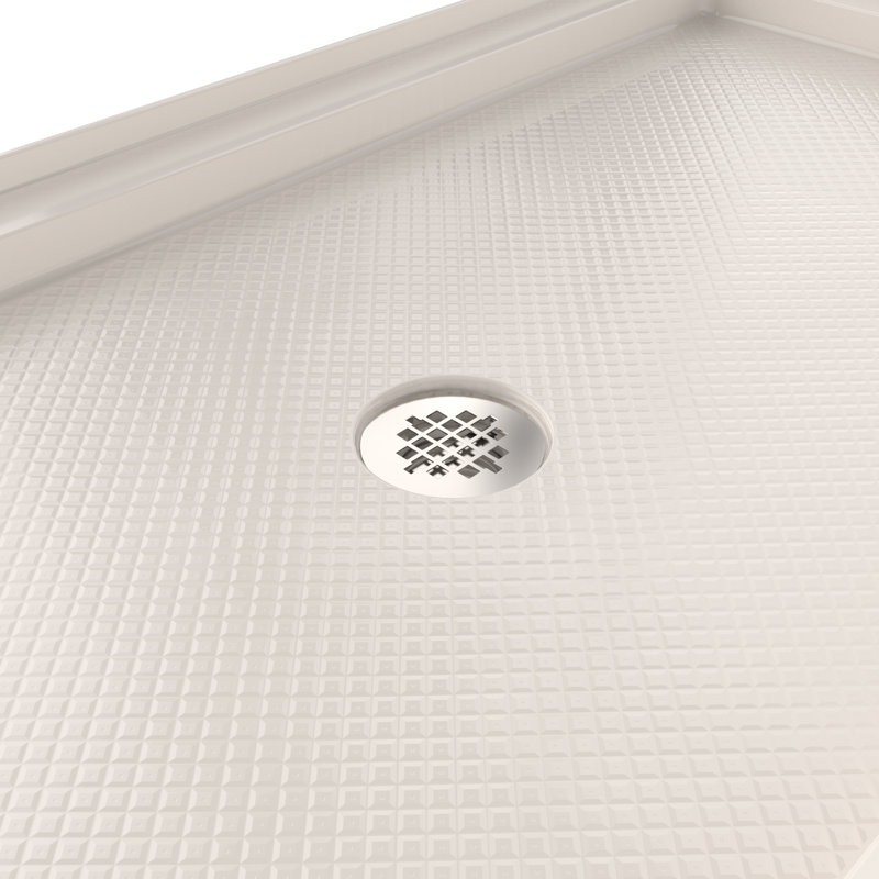 DreamLine SlimLine 36 inch D x 48 inch W x 2 3/4 inch H Single Threshold Biscuit Alcove Shower Base with 2 inch Polished Nickel Center Round Drain